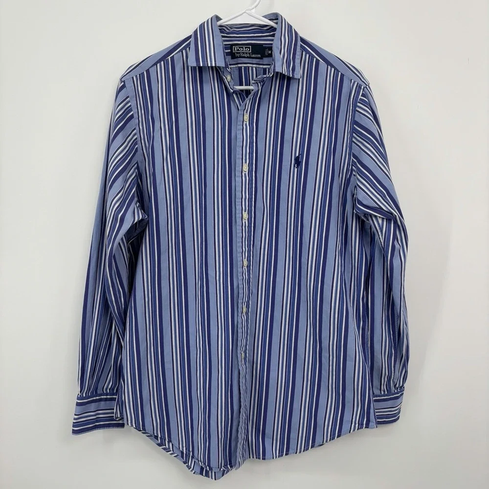 Polo Ralph Lauren Long Sleeve Dress Shirt Men's Size Medium Blue Striped